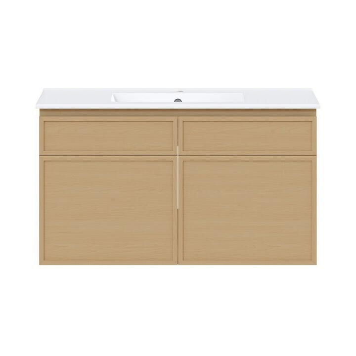 St. Tropez 36" Wall-Mounted Bathroom Vanity in Natural Oak with Sink Top