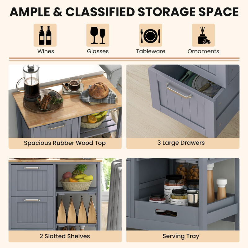 Rolling Kitchen Island Utility Storage Cart with 3 Large Drawers