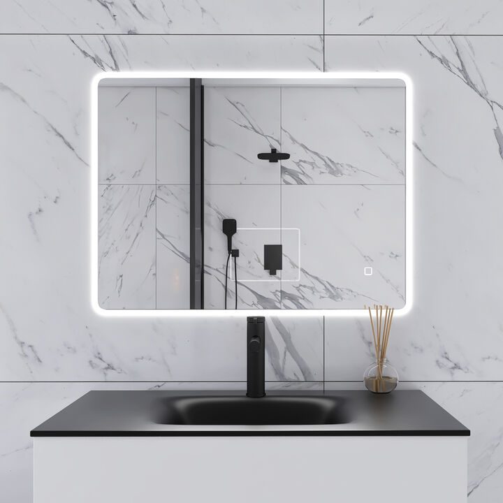 32 x 24 in. Large Rectangular Frameless Wall-Mount Anti-Fog LED Light Bathroom Vanity Mirror
