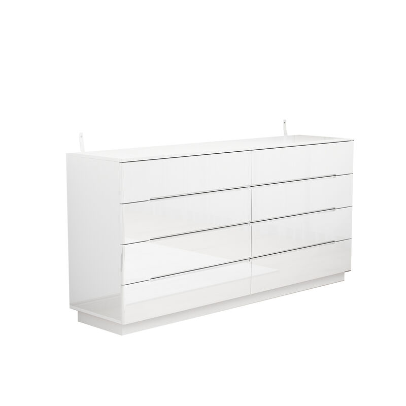 High Gloss White Wood 8-Drawer Chest of Drawers Storage Organizer With LED Lights (63 in. W x 30.9 in. H x 15.7 in. D)