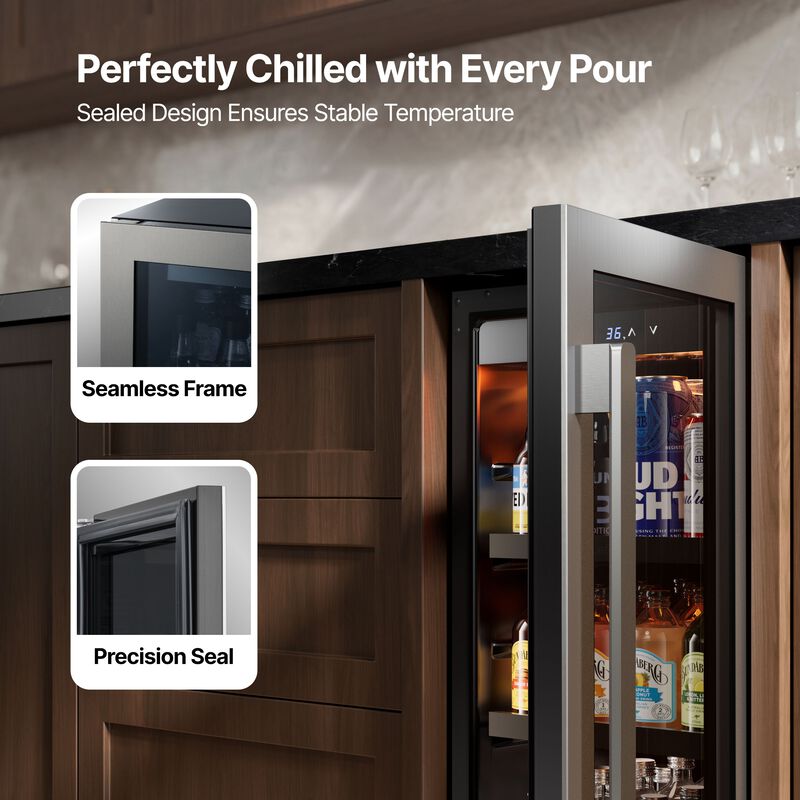 Beverage Refrigerator Cooler,15 inch 100 Cans Beverage Fridge, 34-54 ℉,Built-in Beverage Cooler ,3 Color LED image number 3
