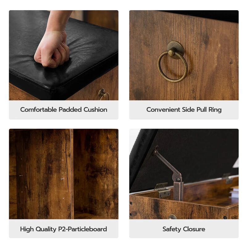 Entryway Shoe Storage Bench with Flip-Top Seat and Padded Cushion-Brown image number 5