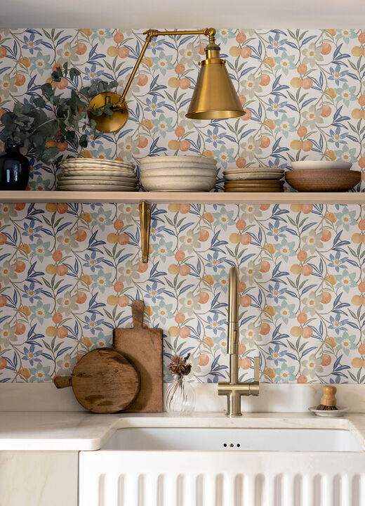 Passiflora Blue Fruit and Floral Wallpaper (Set of 2)
