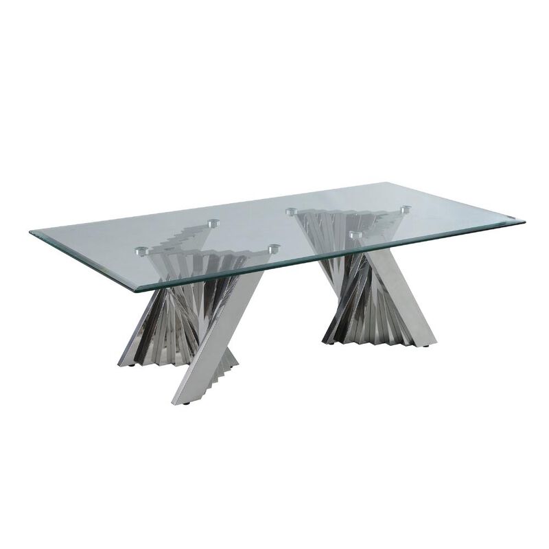 Best Quality Furniture Glass Coffee Table with Stainless Steel Double Base