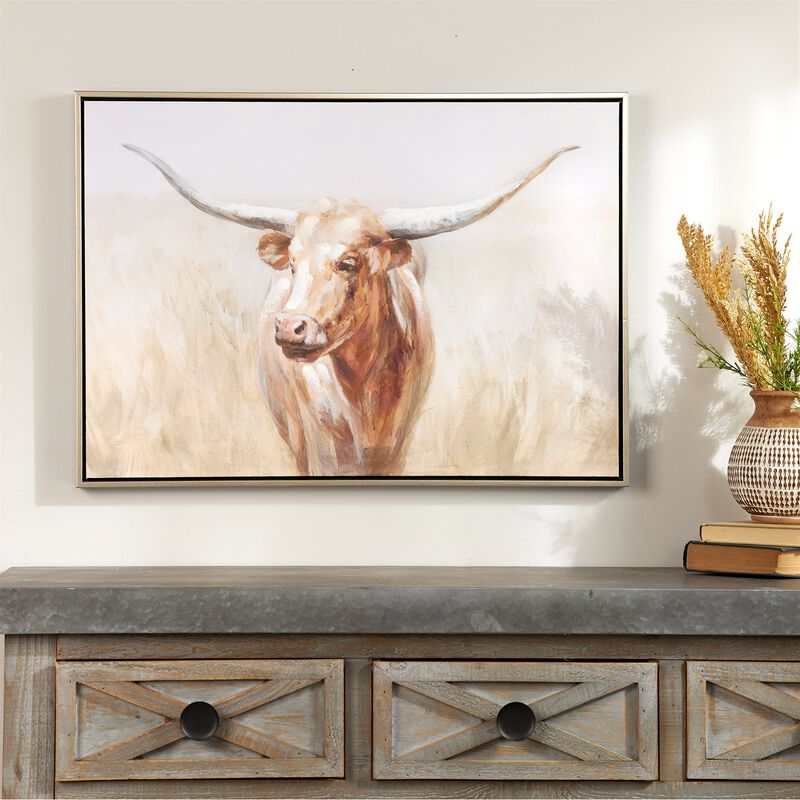 Framed Longhorn Cattle Wall Art for Rustic Living Room, Entryway, or Office Display
