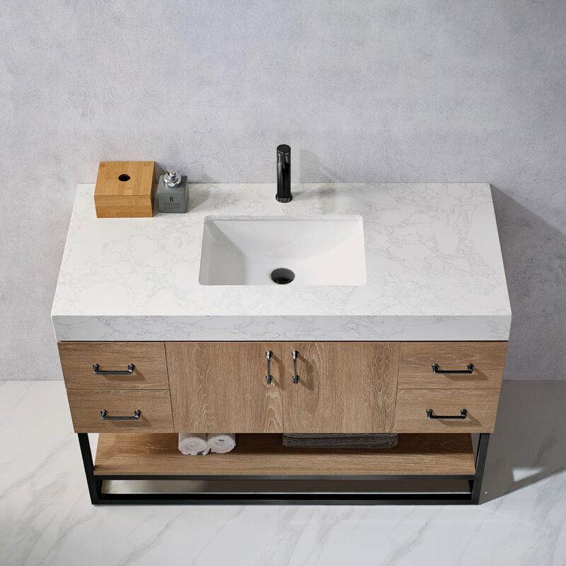 Vinnova Design 48B Single Vanity with White Grain Stone Countertop Without Mirror