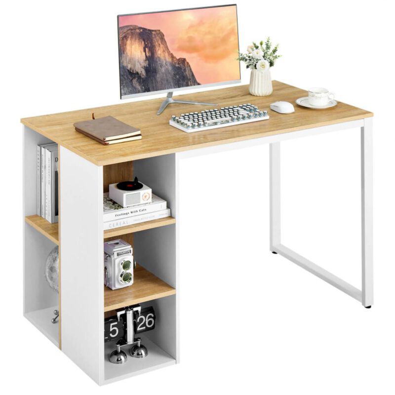 Hivvago Computer Desk with 5 Side Shelves and Metal Frame