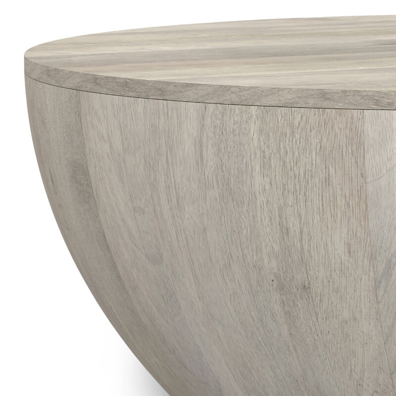 Elmbrook 34 inch Wide Solid Mango Modern Industrial Drum Coffee Table in White Wash, Assembled