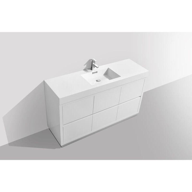 Kubebath Bliss 60 Single Sink High Gloss White Free Standing Modern Bathroom Vanity