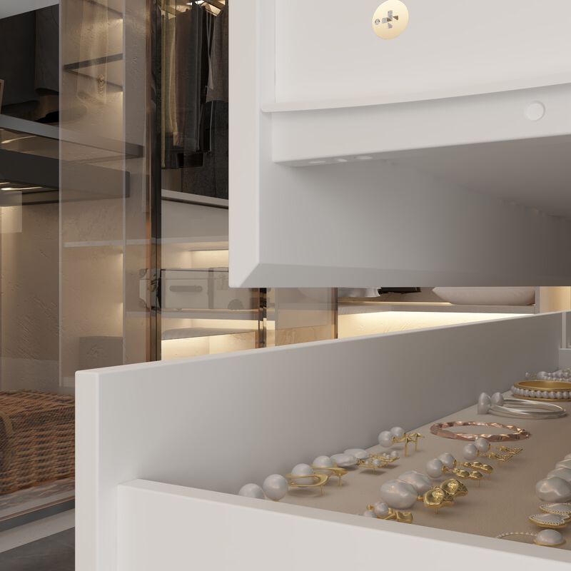 FUFU&GAGA 91.1" Modern Dresser and Vanity Combo with Spacious Storage Drawers, (91.1" W x 31.5" D x 35.8" H),White