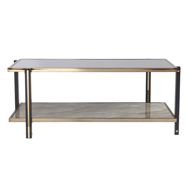 Hivvago 43 Inch  Champagne Mirrored And Metal Rectangular Mirrored Coffee Table