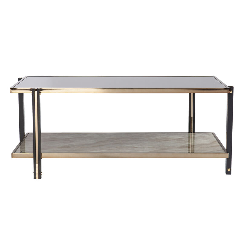 Hivvago 43 Inch  Champagne Mirrored And Metal Rectangular Mirrored Coffee Table
