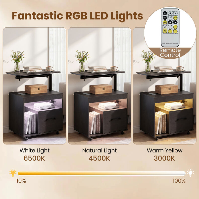LED Nightstand with Power Outlets and Flip-Top Storage for Bedroom image number 5