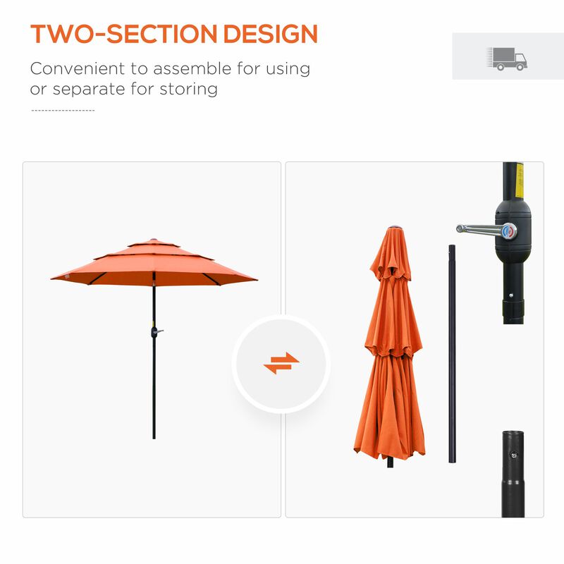 Orange Outdoor Shade: 9ft 3-Tier Market Umbrella with Crank
