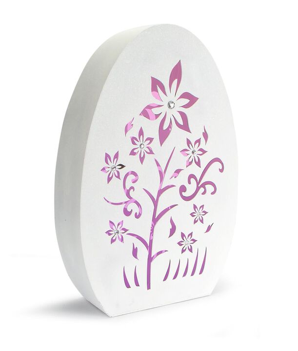 22" White and Purple Battery Operated LED Floral Silhouette with Timer