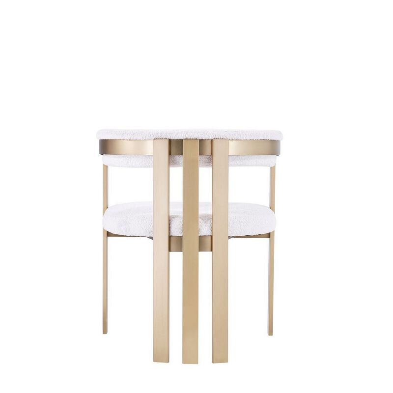 25 Inch Dining Chair, Contemporary Art Style, Sherpa Velvet, Beige, Gold - Benzara image number 3