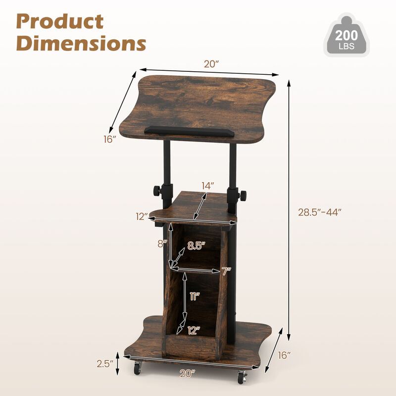 Mobile Podium Stand with Adjustable Height, Tilting Tabletop and Storage image number 2