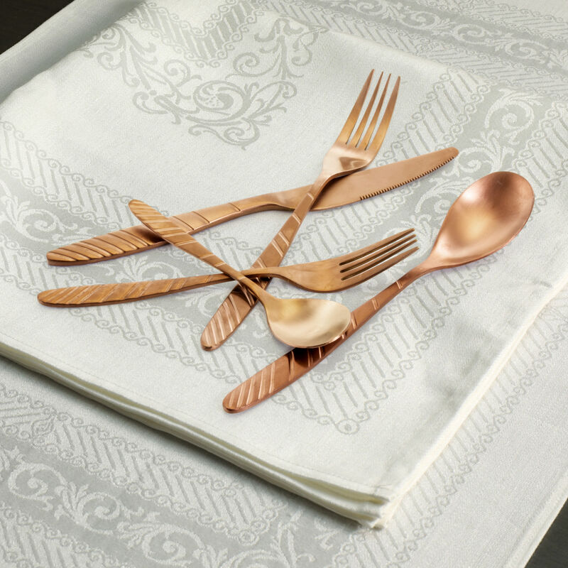 MegaChef La Vague 20 Piece Flatware Utensil Set, Stainless Steel Silverware Metal Service for 4 in Matte Rose Gold