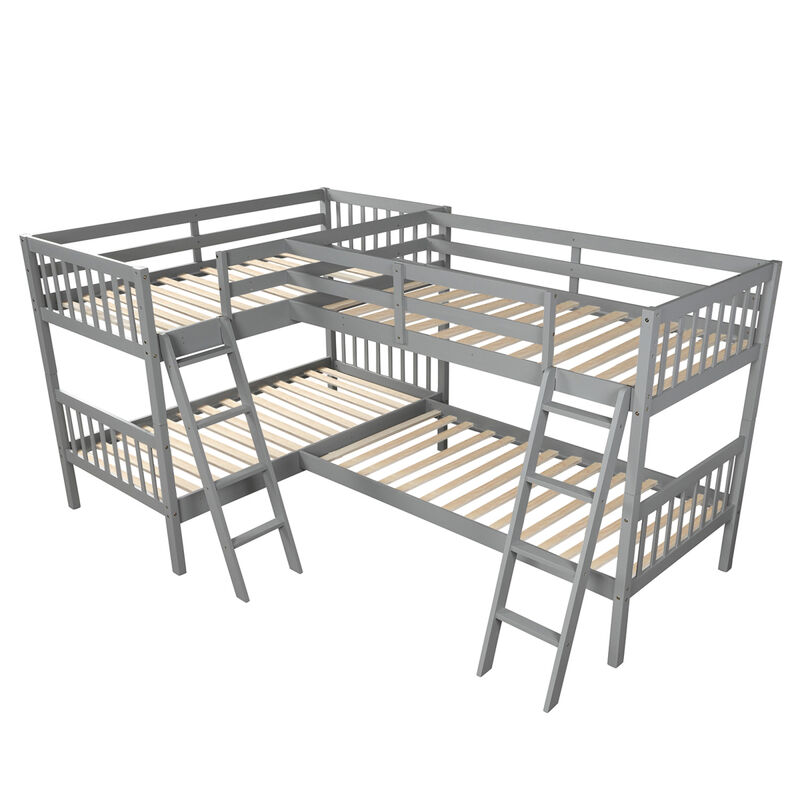 L-Shaped Bunk Bed with Ladder,Twin Size-Gray(OLD SKU :LP000020AAE)