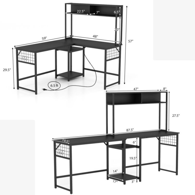 Hivvago L-shaped Desk with Power Outlet Hutch