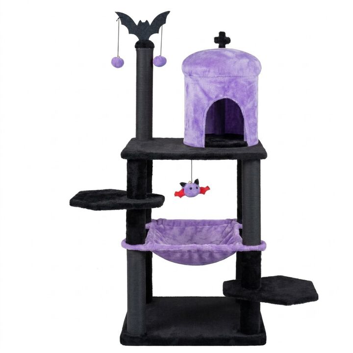 Halloween Cat Tree Tower with Spider Toy and Multiple Levels