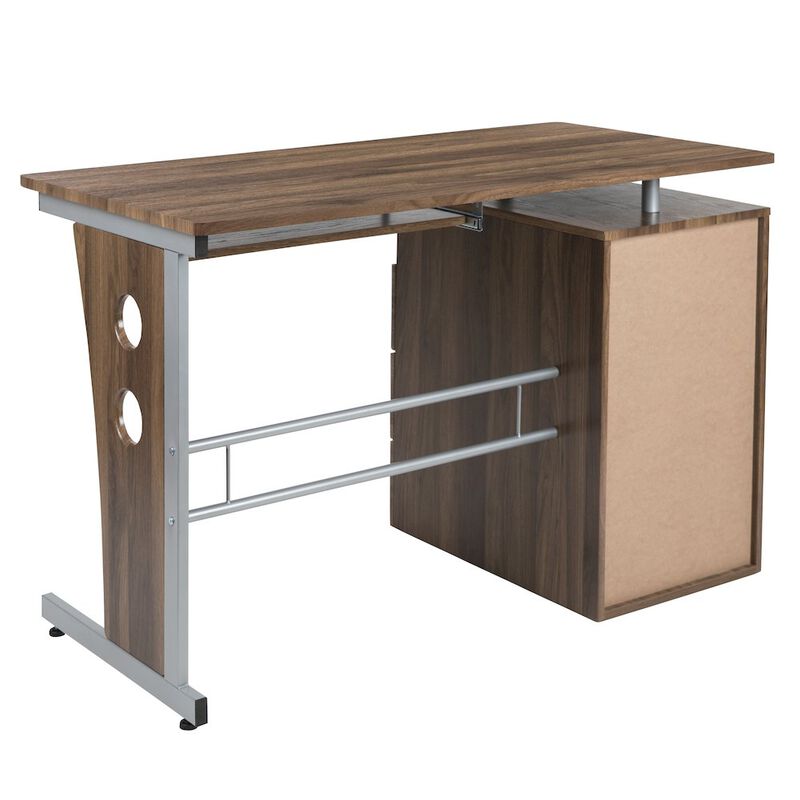 Flash Furniture Rustic Walnut Desk with Three Drawer Pedestal and Pull-Out Keyboard Tray image number 4
