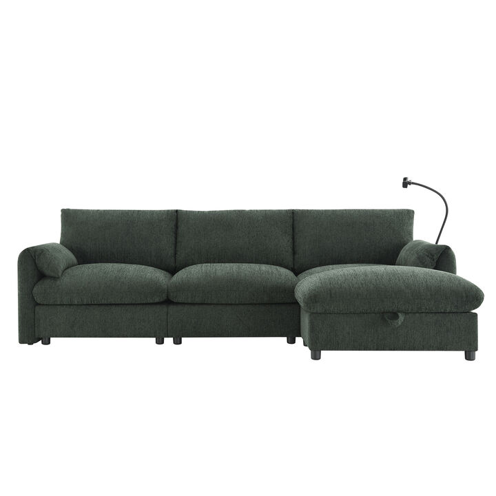 Merax Chenille Sectional Sofa with Storage Ottoman and Pockets
