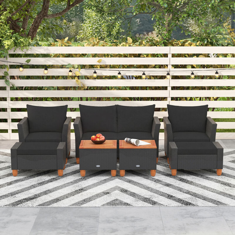 7-Piece Black Patio Furniture Set PE Rattan Sofa with Armchairs and Table image number 1