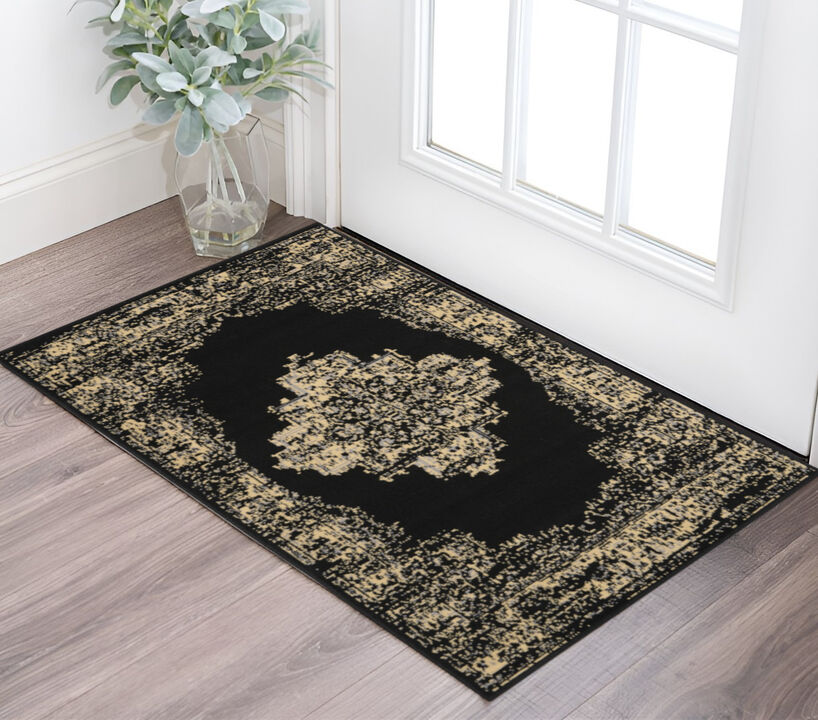 HomeRoots Medallion Distressed Non Skid Area Rug