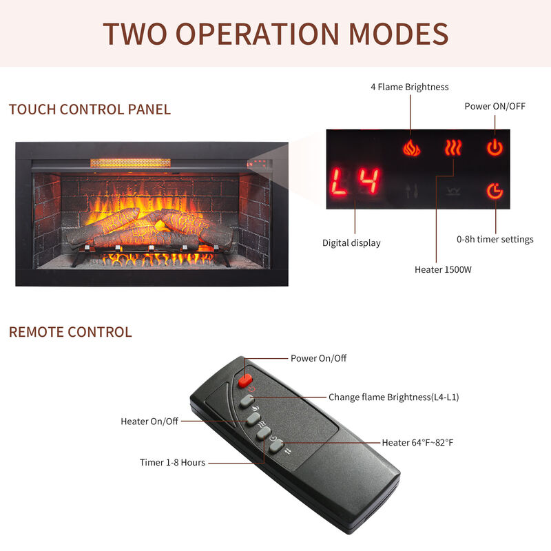 36 inch Infrared Electric Fireplace with Removable Trim kit Insert, Touch Panel Home Decor Heater image number 8