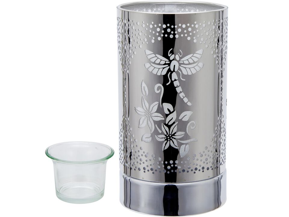 7" Touch lamp/Oil burner/Wax warmer - Silver Dragonfly