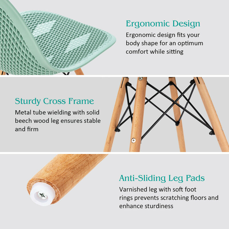 Costway 2PCS Modern DSW Dining Chair Office Home w/ Mesh Design Wooden Legs Black