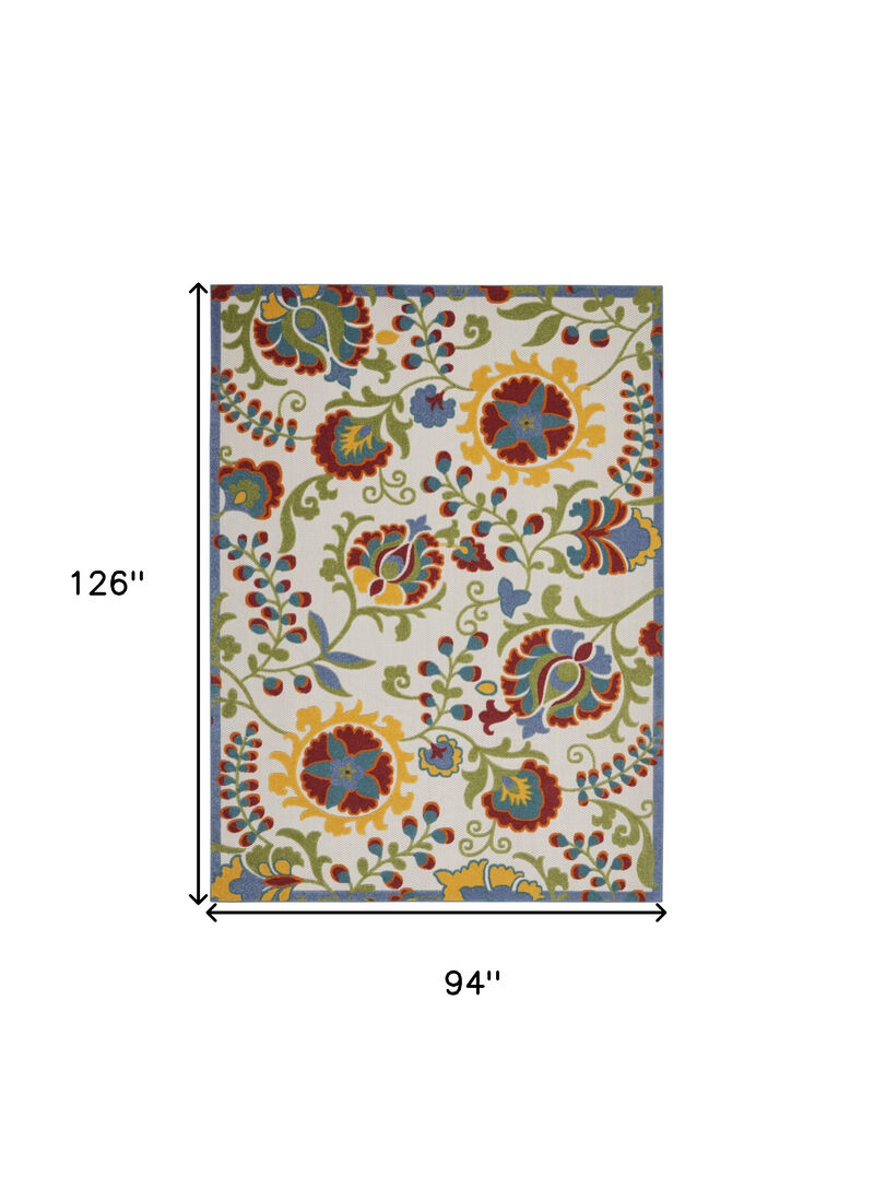 HomeRoots 8' X 11' Green Red Ivory And Yellow Floral Indoor Outdoor Area Rug image number 6