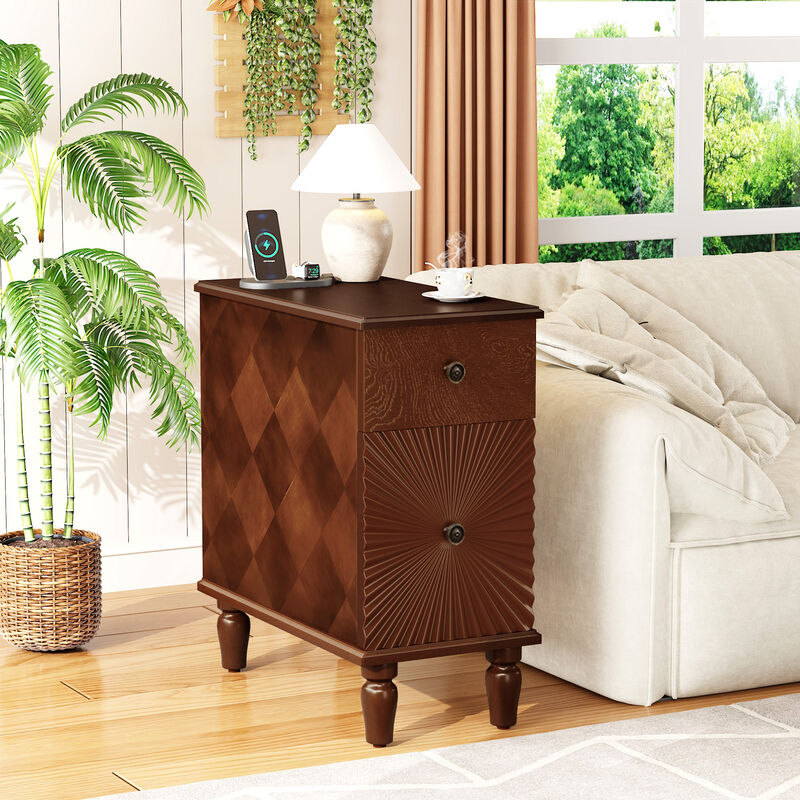 Whisen 23.6" Slim Nightstand, 2 Drawers Modern MDF Narrow Side Table for Living Room Bedroom image number 5