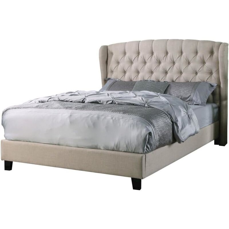 Best Master Furniture Frances Solid Wood/Fabric Upholstry Queen Platform Bed - Beige