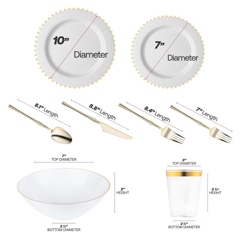 White with Gold Pearl String Round Plastic Tableware Set (120 Sets) image number 4