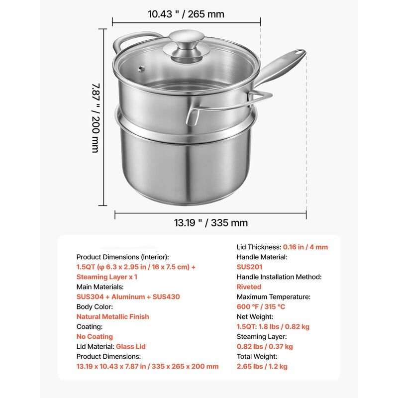 Stainless Steel Saucepan with Steamer & Glass Lid, Nonstick, Oven & Dishwasher Safe image number 2