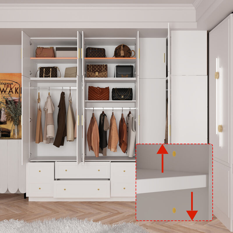FUFU&GAGA L-Shaped Corner Wardrobe Combination with Large Storage Space, Adjustable Shelves, Hanging Rods, (98.4 in. W x 19.7 in. D x 94.5 in. H), White