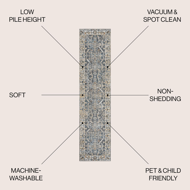 Brandy Rustic Border Low-Pile Machine-Washable Dark Gray/Cream