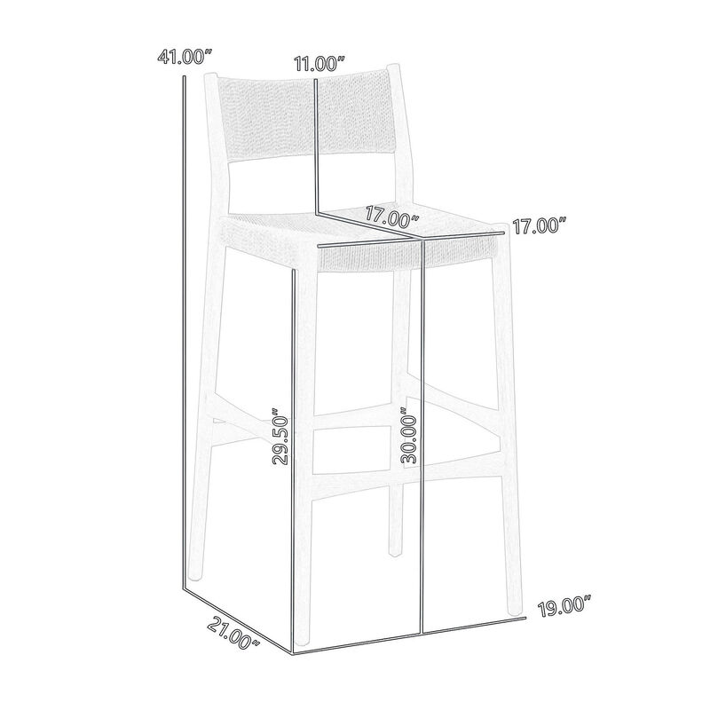 Rie Barstool Chair, Danish Inspired Panel Backrest, Brown Woven Paper Cord - Benzara