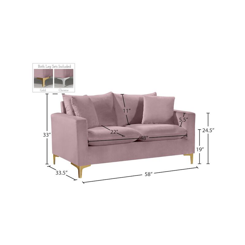 Meridian Furniture Naomi Pink Velvet Loveseat