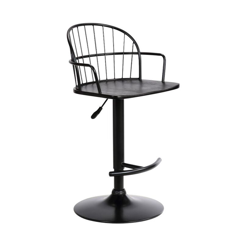 Hivvago Black Solid Wood and Iron Low Back Adjustable Height Bar Chair
