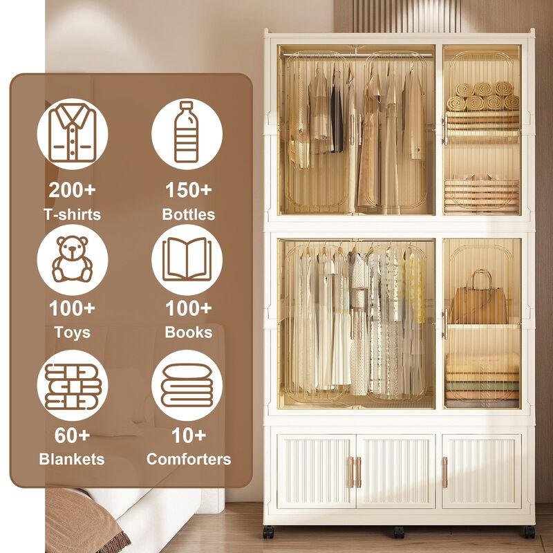 Clihome Portable Wardrobe Closet Storage Organizer,Wardrobe Storage Cabinet,with 9 Magnetic Doors & 9 Cubes image number 5