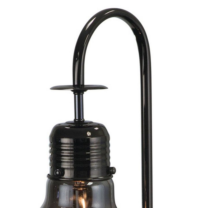 30 Inch Arc Table Lamp, Glass Bulb Shaped Shade, Metal, Black Nickel - Benzara