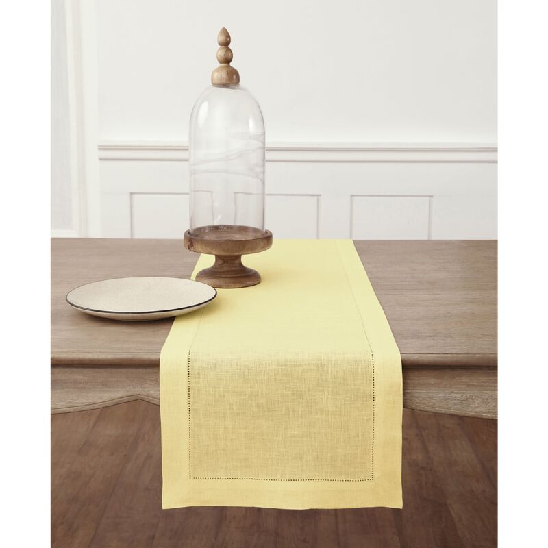 Solino Home Classic Hemstitch 100% Linen Table Runner &ndash; Handcrafted, Machine Washable, Perfect for Holiday and Everyday Dining