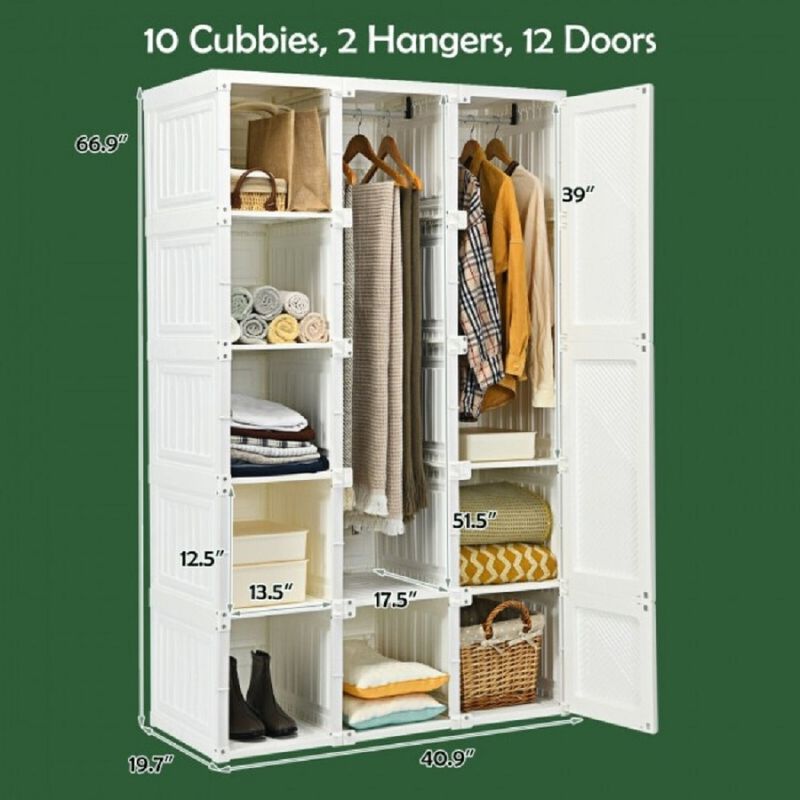 Clothes Foldable Armoire Wardrobe Closet with Cubby Storage