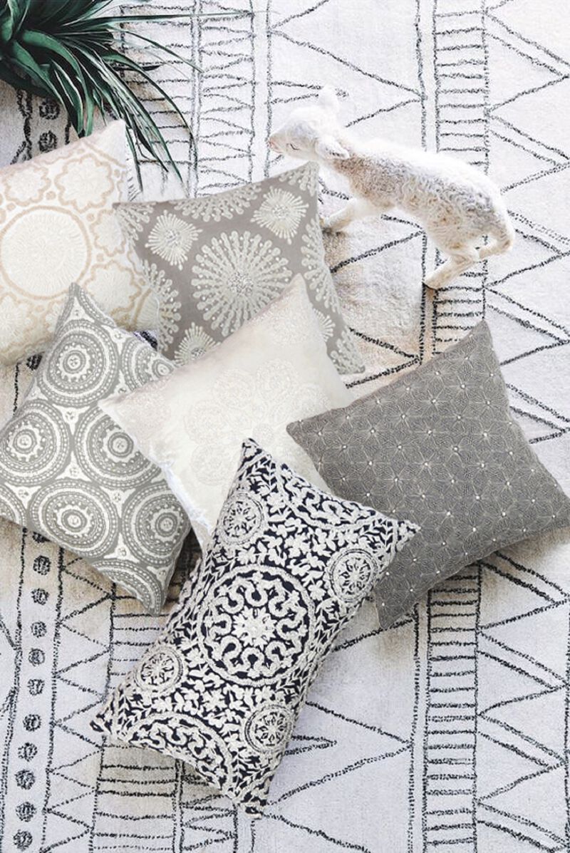 Pasargad Home Naples Embroidered Pillow, Grey/Ivory