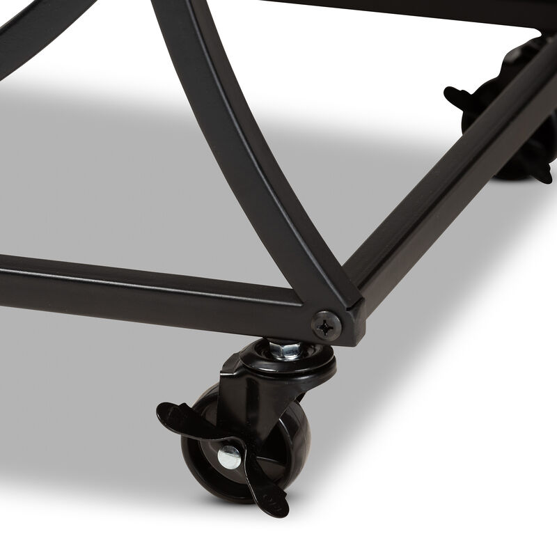 Baxton Studio Dania Industrial Black Metal and Walnut Finished Wood Mobile Wine Bar Cart