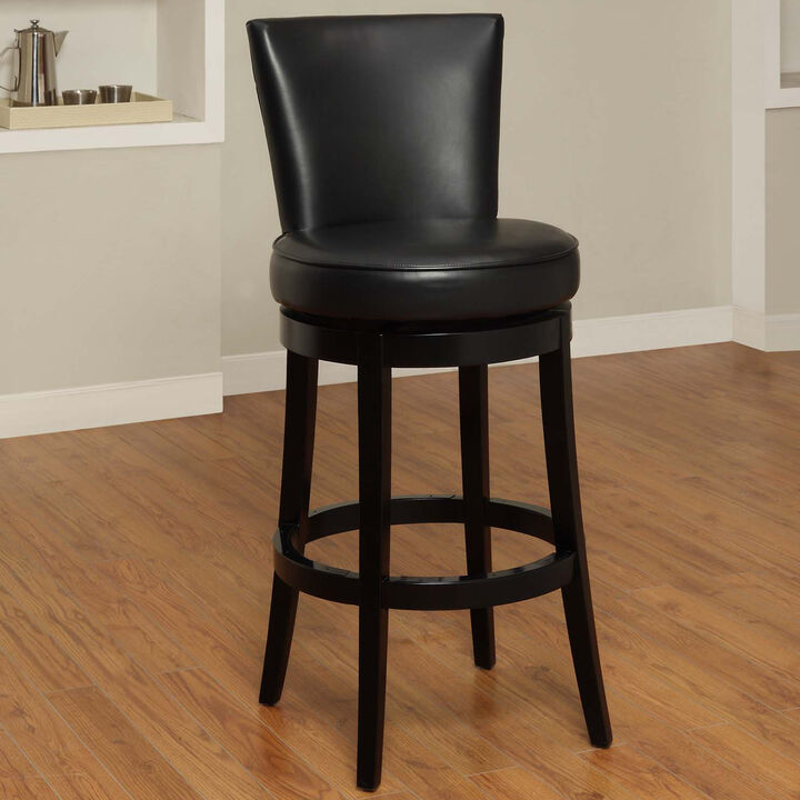 Boston Bar Height Swivel Red Faux Leather and Black Wood Bar Stool