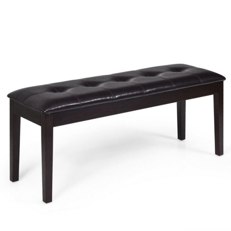 Hivvago Upholstered Dining Room PU Bench Solid Wood Button Tufted